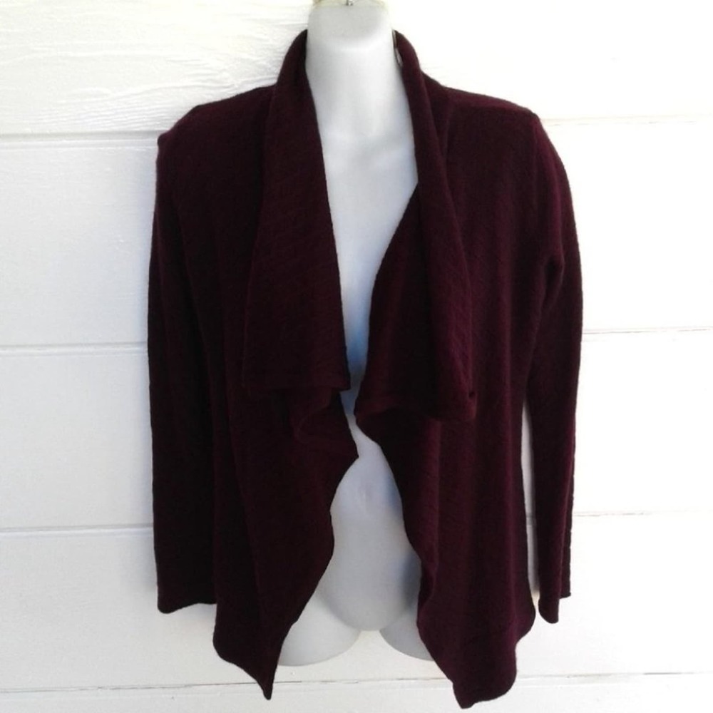 Tahari 100% Merino Wool Burgundy Cardigan Open Front Sweater XS